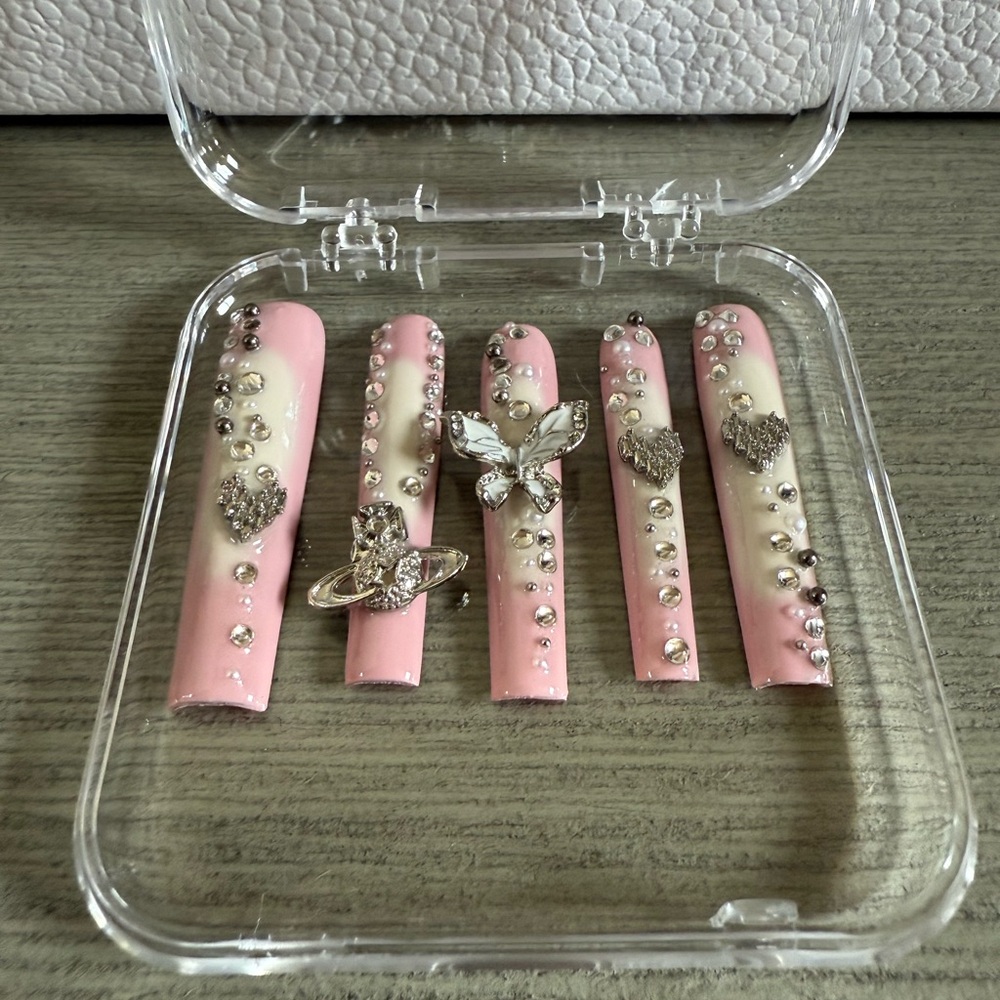 Pink Rhinestone Embellished Press-On Nails - Picture 3 of 5